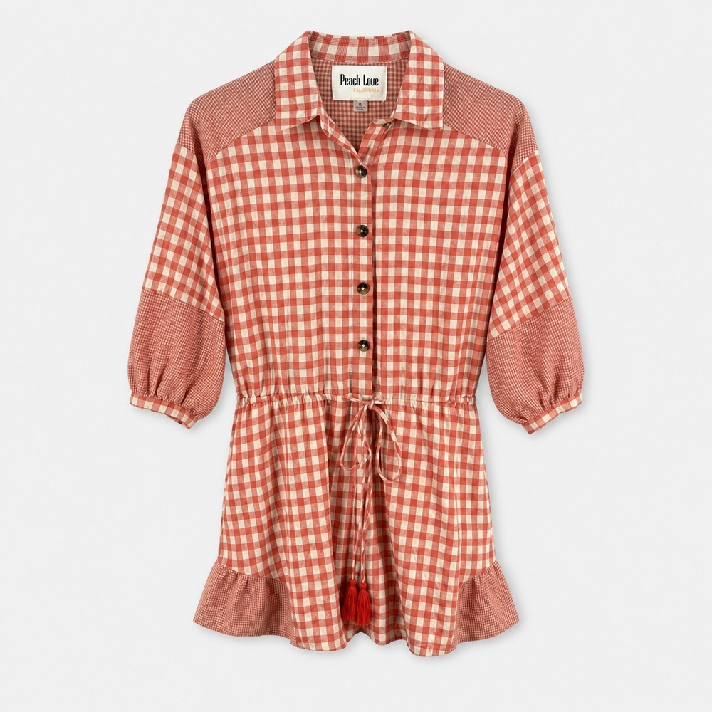 Western Cottagecore Peach Love California Red Gingham Romper Womens Sz Small